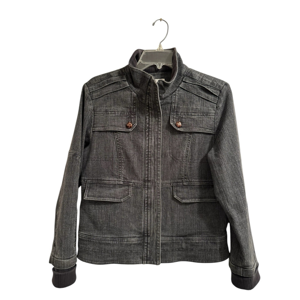 FDJ French Dressing Denim Zip Jacket Womens Medium Charcoal Black High Neck